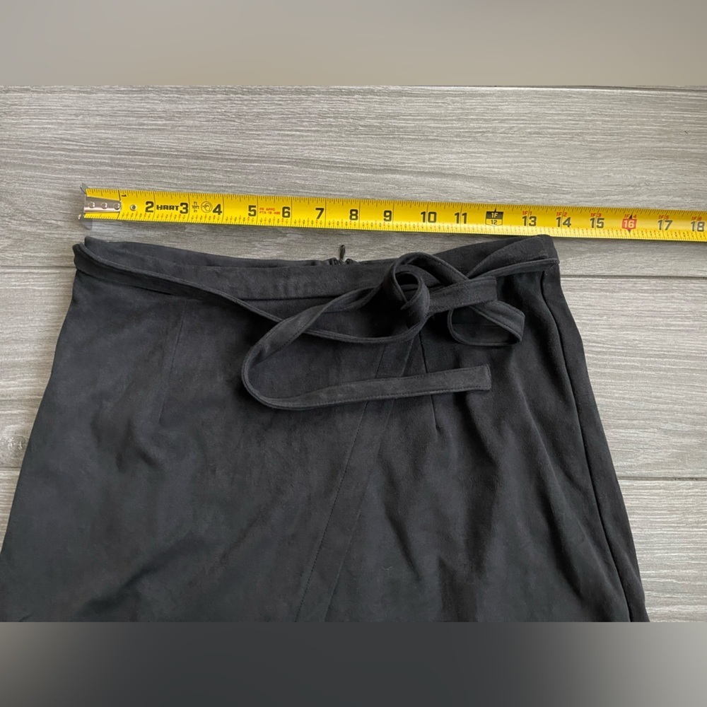 Living Doll Faux Suede Black Mini Skirt, Tie Front Wrap Style—Size Medium• - Picture 10 of 11